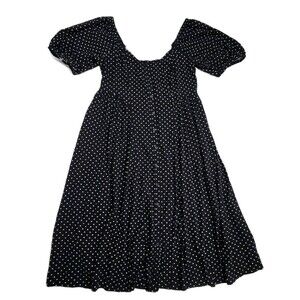 Ava & Viv Black White Square Print Midi Dress XXL Puff Sleeve Square Neck NWT